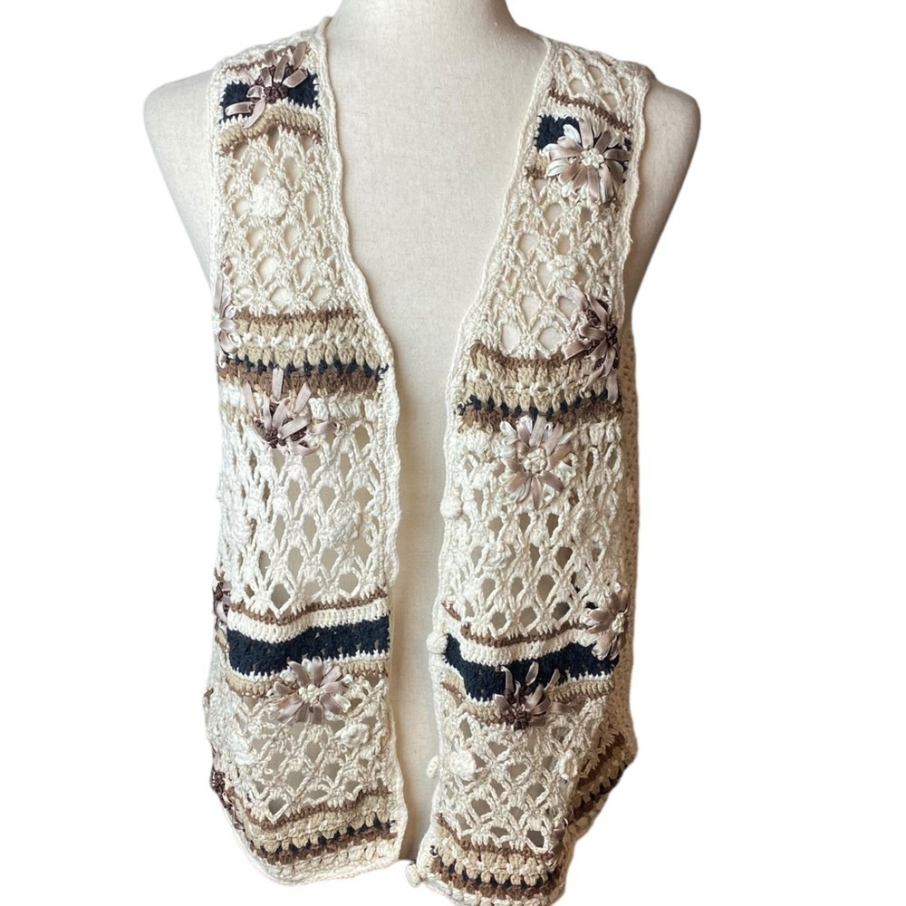 Crochet handmade knit vest boho hippie 70’s 80’s Y2K retro